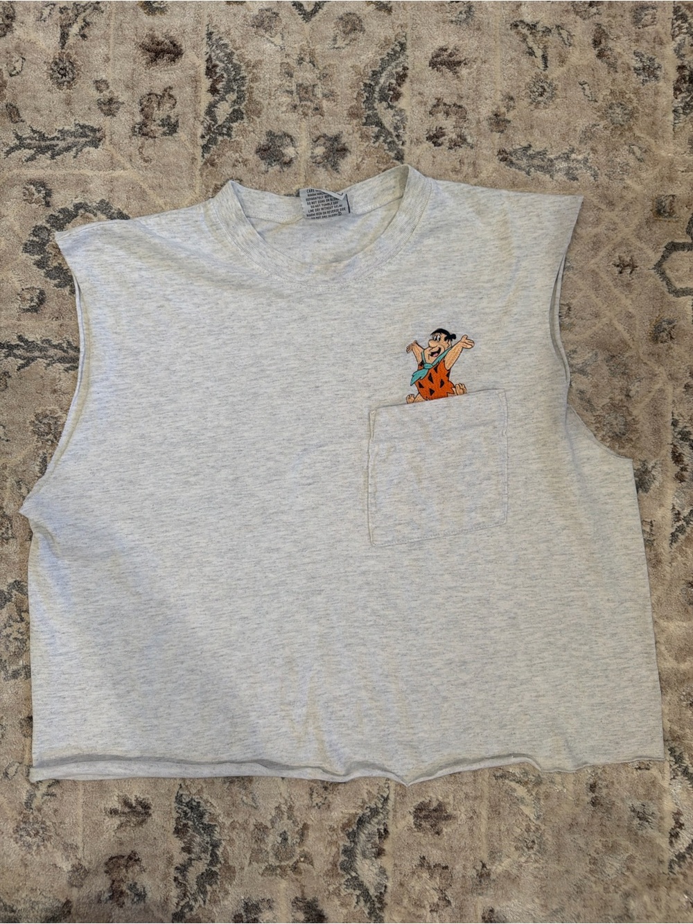 Bonds Light Grey Crop Tank with Flintstones Pocket Graphic